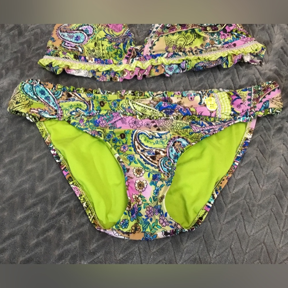 Lucky Brand Neon Paisley Bikini Swimsuit Size Medium - Picture 3 of 8